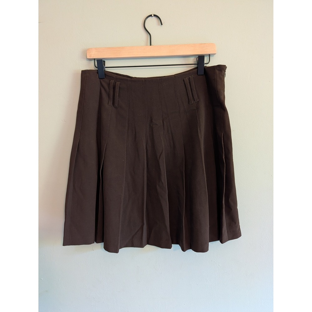 Y2K Larry Levine Stretch Brown Pleated Mini Skirt 12 Side‎ Zip Academic Office